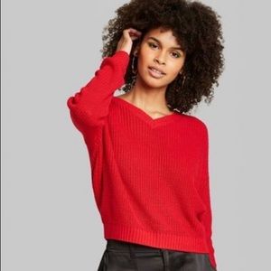 Women’s Wild Fable V-Neck Crop Top Sweater, Red, Size Medium